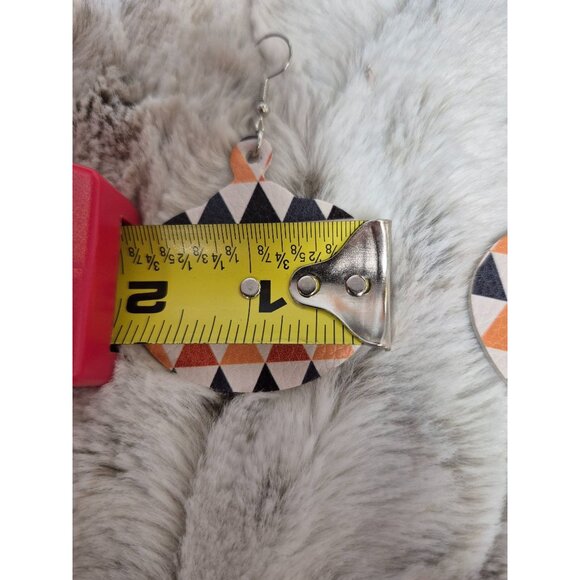 Geometric Triangle Mosaic Leather Dangle Earrings Handmade Lightweight Statement - Picture 3 of 4